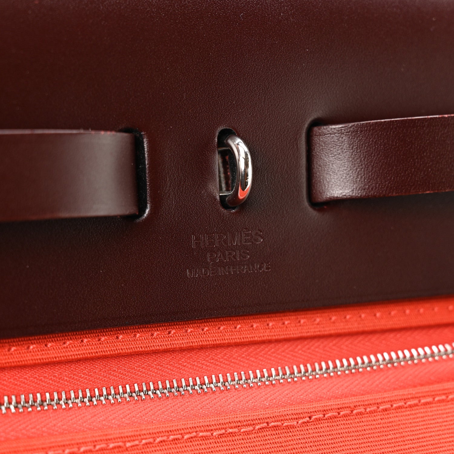 Hermes Military Toile Vache Hunter Tri-Color Herbag Zip Retourne 31 PM Rouge H Cuirve Orange Mecano 7 of 11