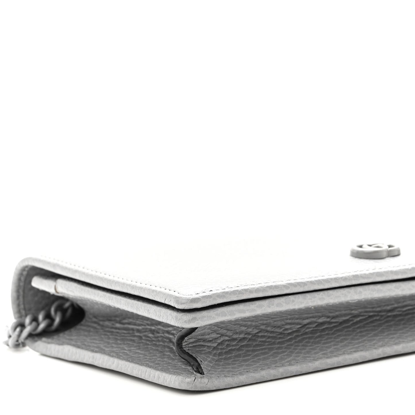 Dollar Calfskin Enamel Monochrome Mini GG Marmont Chain Wallet Deep Grey