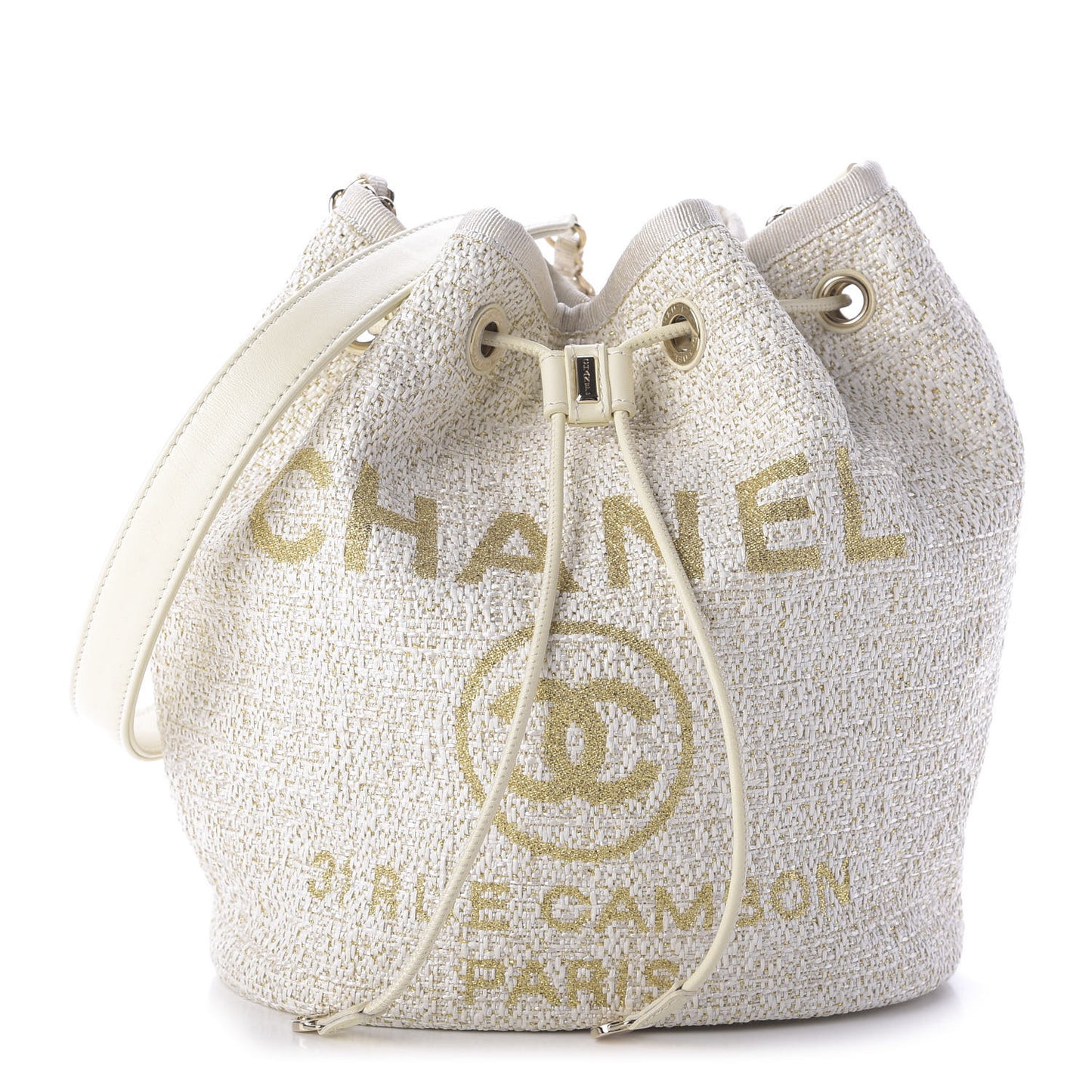 Lurex Boucle Deauville Drawstring Bag Ivory