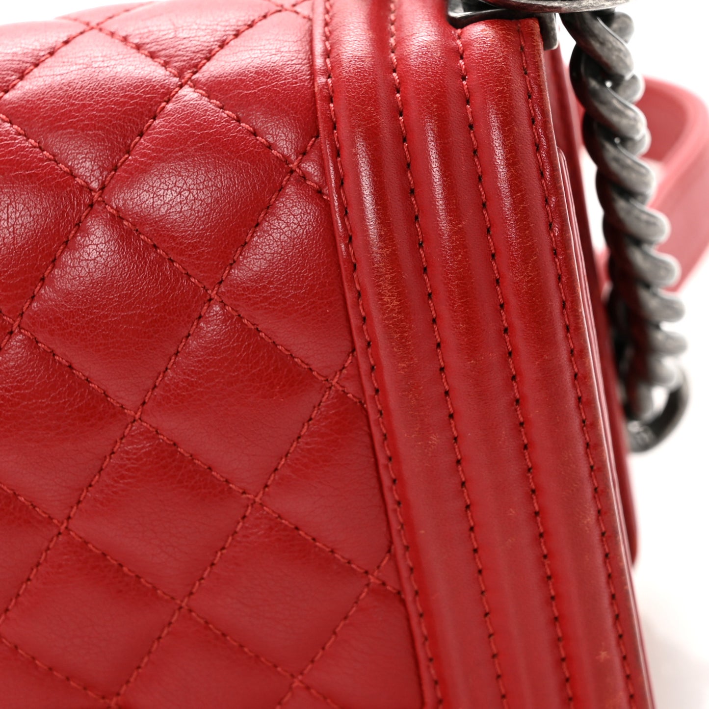 Calfskin Quilted Small Boy Flap Red