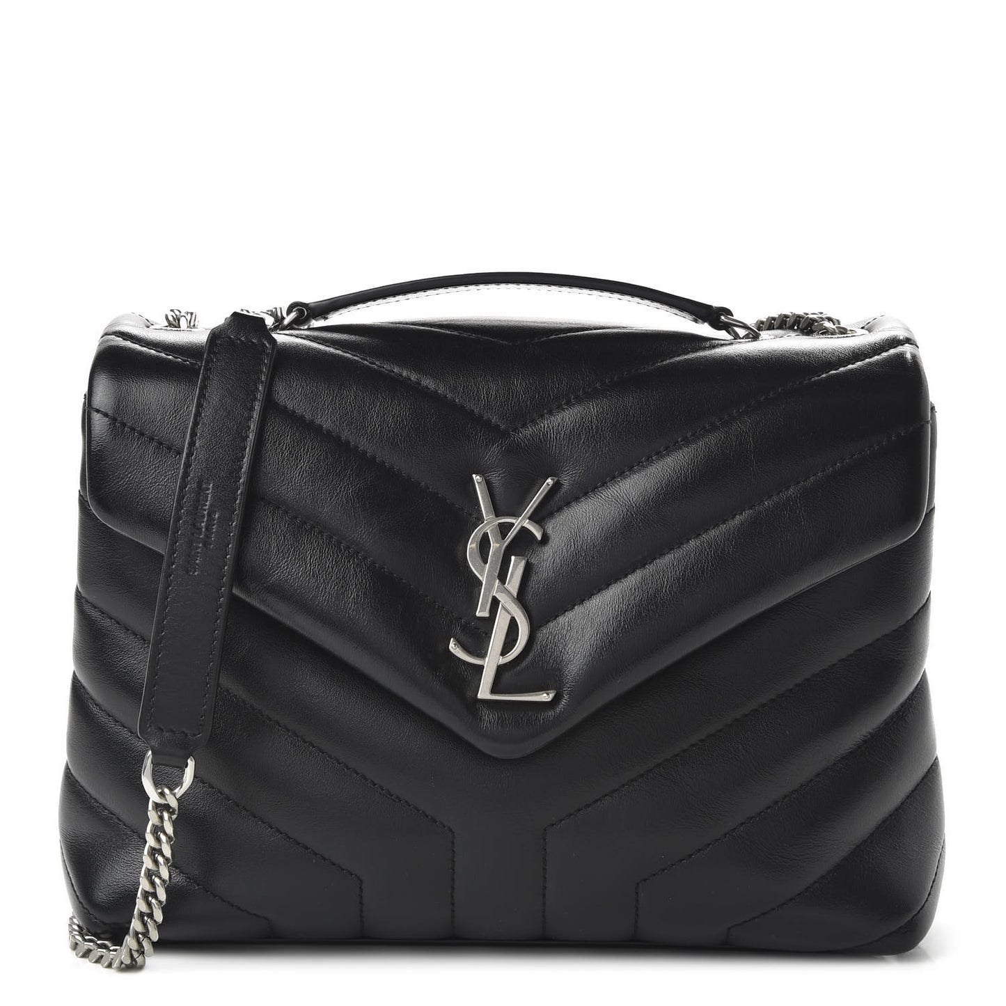 Calfskin Y Quilted Monogram Small Loulou Chain Satchel Black