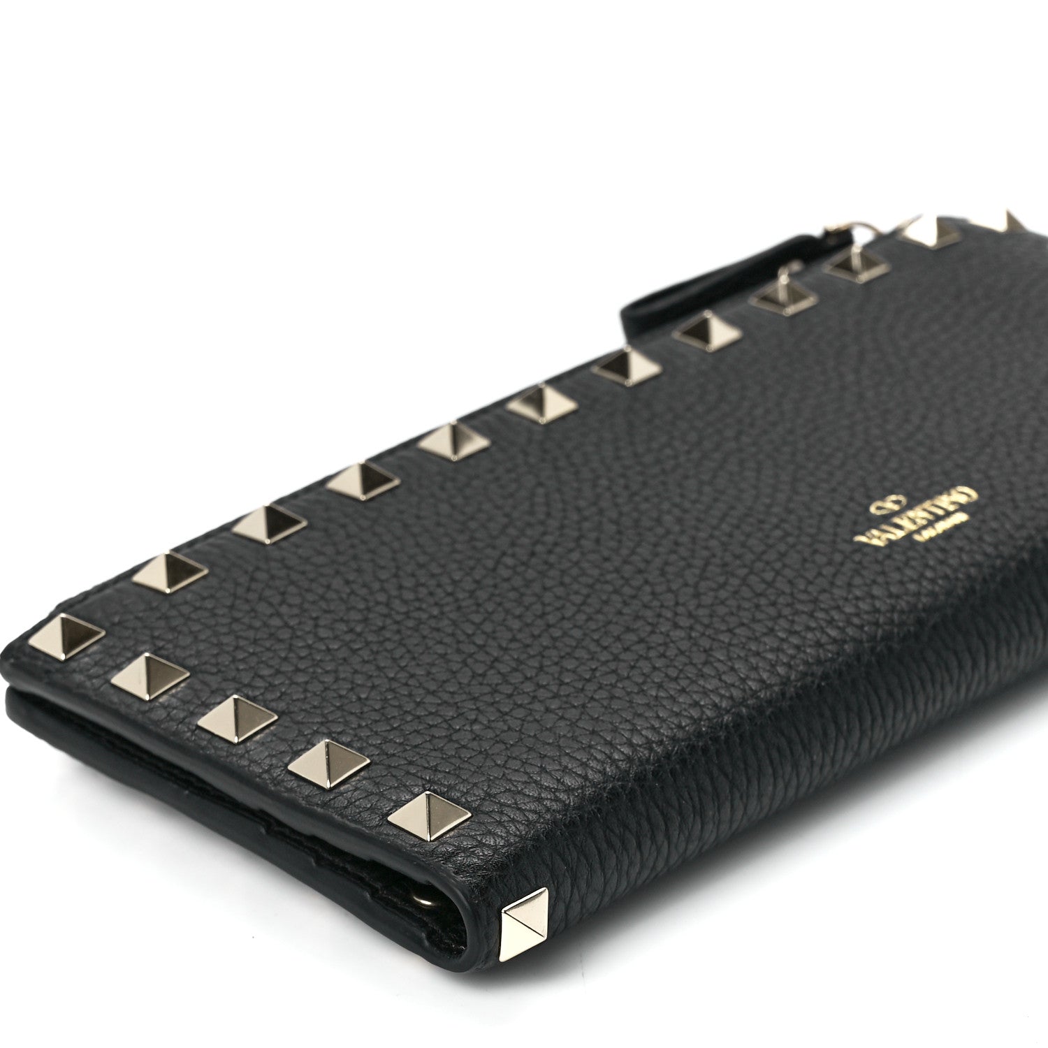 Valentino Garavani Pebbled Calfskin Rockstud Fold Zip Wallet Black 11 of 12