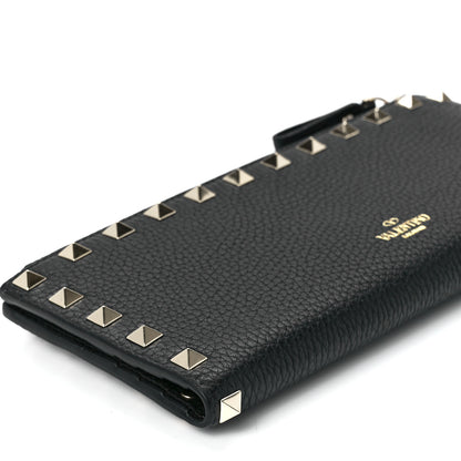 Valentino Garavani Pebbled Calfskin Rockstud Fold Zip Wallet Black 11 of 12