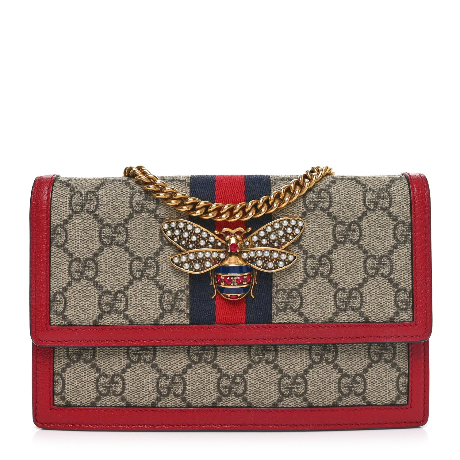 Gucci GG Supreme Monogram Web Queen Margaret Chain Wallet Red 1 of 9
