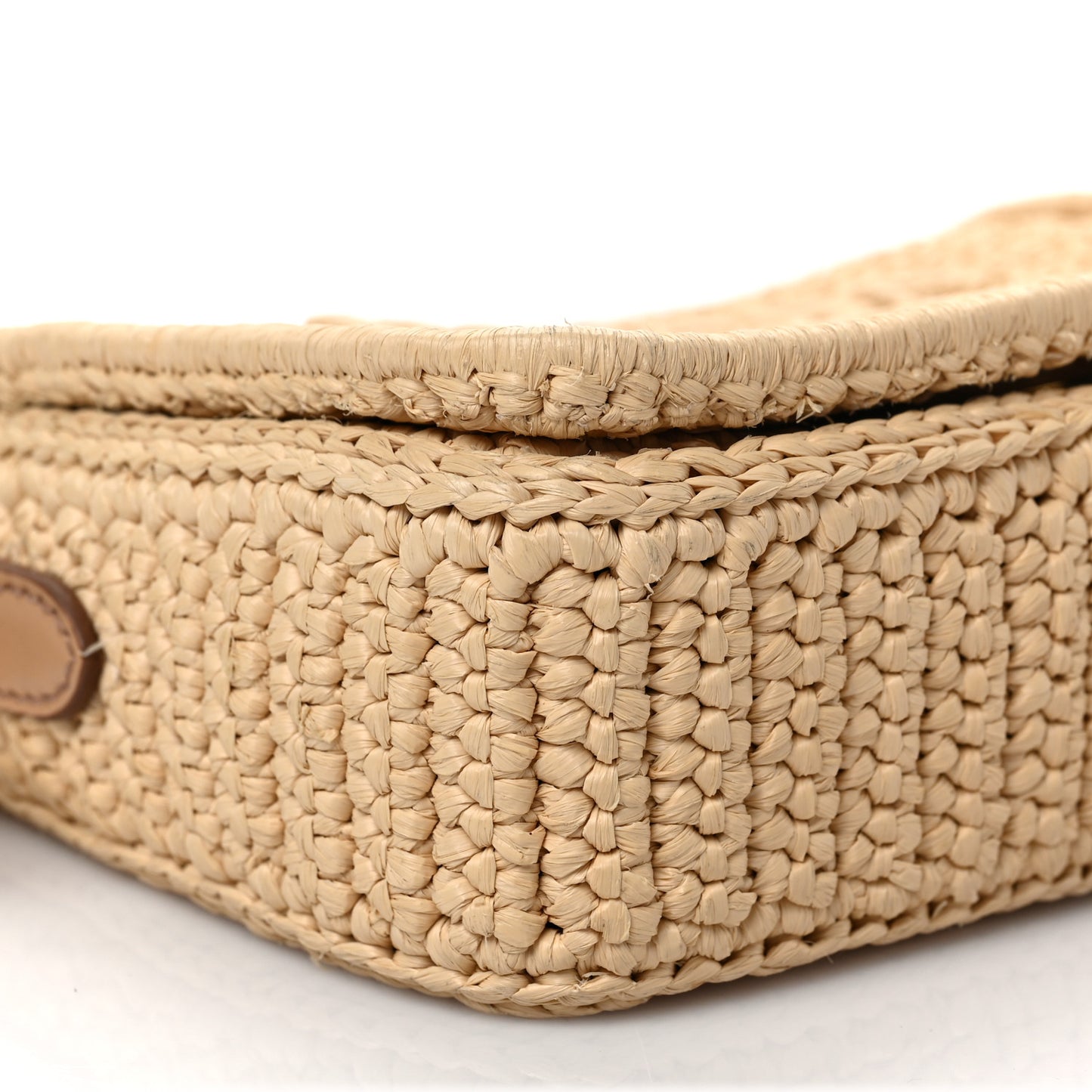 Yarn Raffia Effect Crochet Logo Embroidered Flap Shoulder Bag Naturale