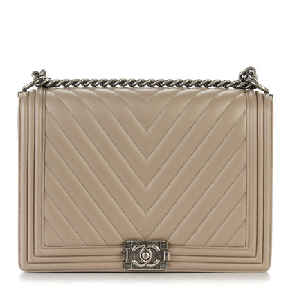 Chanel Calfskin Chevron Large Boy Flap Grey 1 of 7