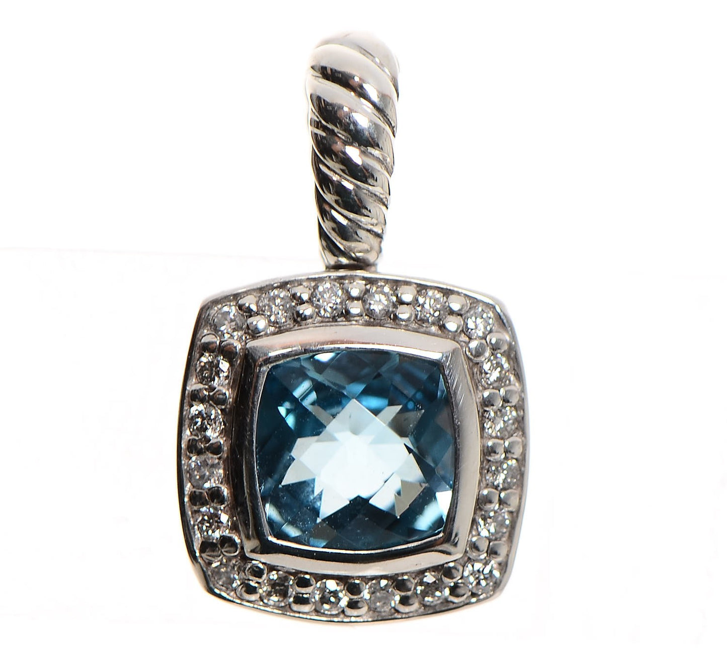 Sterling Silver Diamond Blue Topaz 7mm Petite Albion Pendant