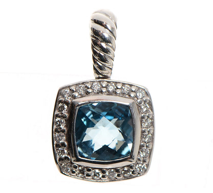 David Yurman Sterling Silver Diamond Blue Topaz 7mm Petite Albion Pendant 1 of 3