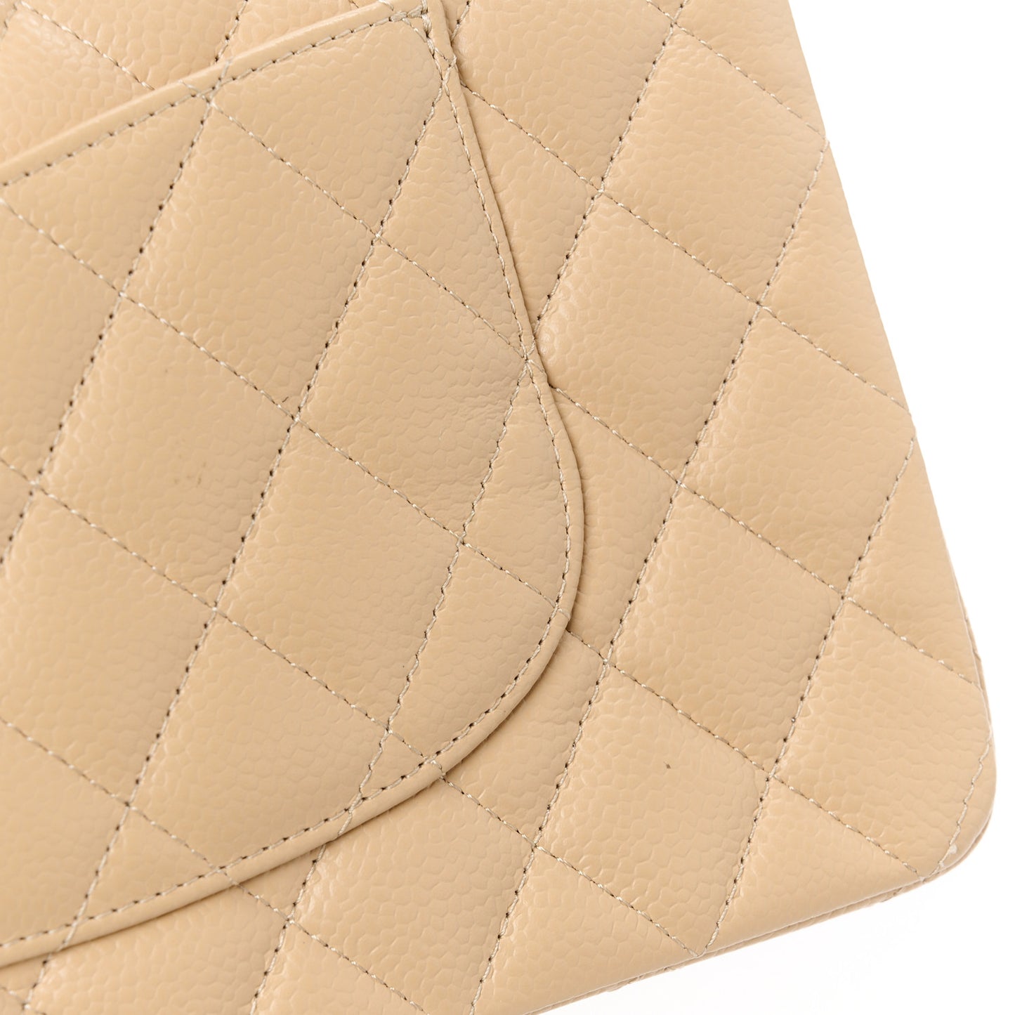 Caviar Quilted Medium Double Flap Beige