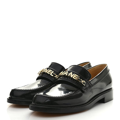 Chanel Shiny Calfskin Logo Loafers 41 Black 3 of 7