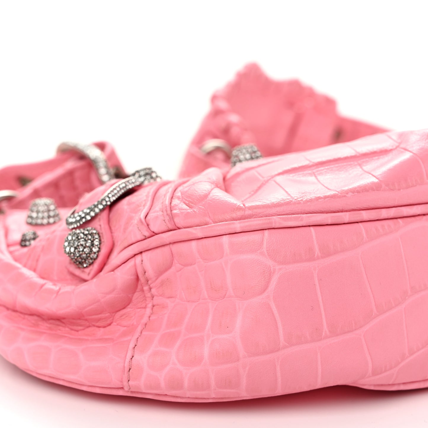 Extra Supple Calfskin Crystal Crocodile Embossed Le Cagole Shoulder Bag XS Sweet Pink