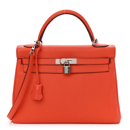 Hermes Taurillon Clemence Kelly Retourne 32 Orange Poppy 1 of 13