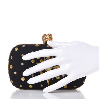 Alexander McQueen Embroidered Skull Box Clutch Black Gold 2 of 7