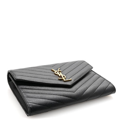 Saint Laurent Grain De Poudre Matelasse Chevron Monogram Envelope Clutch Black 4 of 7