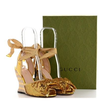 Gucci Metallic Nappa Ophelia Espadrille Platform Wedge Sandals 38 Oro Vecchio 19 of 20