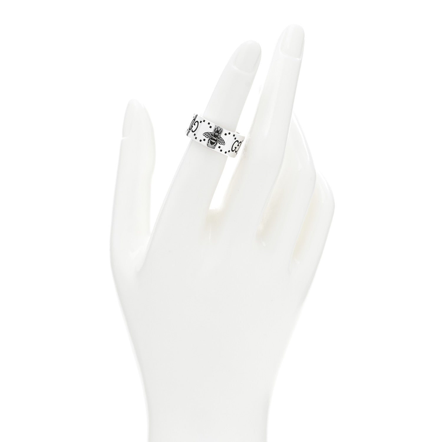 Gucci Sterling Silver GG Bee Wide Band Ring 51 5.75 2 of 4