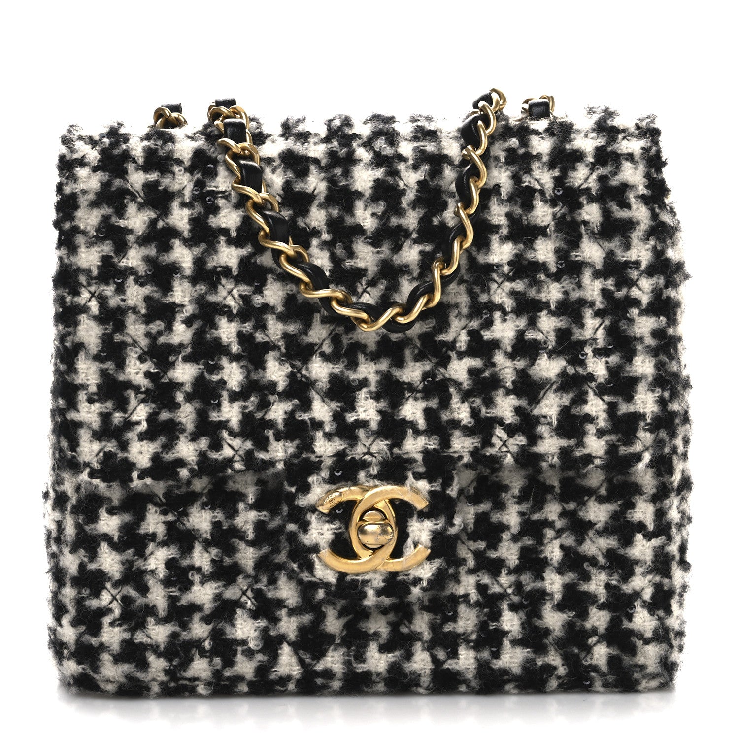 Chanel Tweed Houndstooth Quilted Mini Square Flap White Black 1 of 10