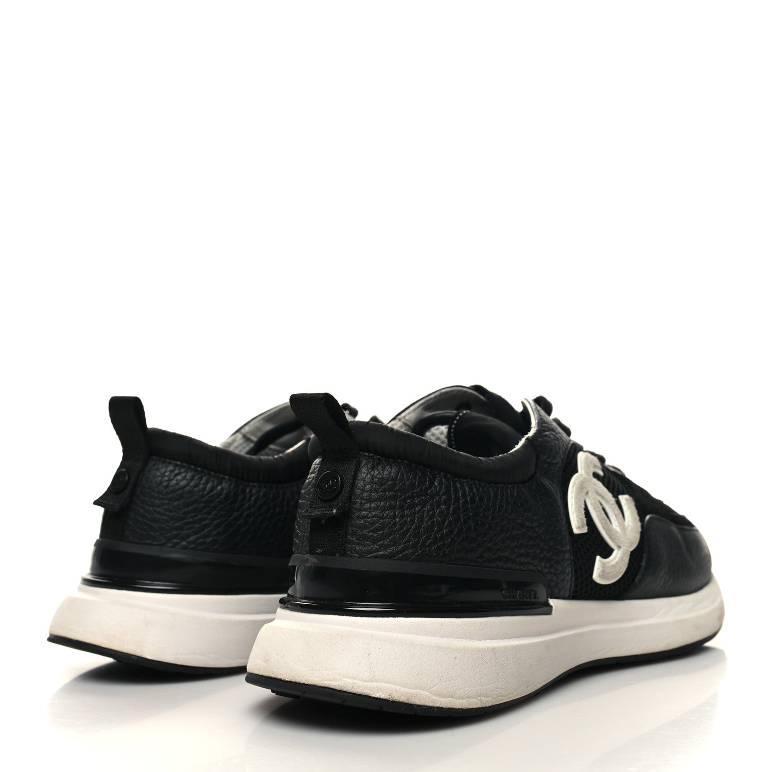 Chanel Calfskin Mesh Suede Mens CC Sneakers 43 Black White 4 of 8