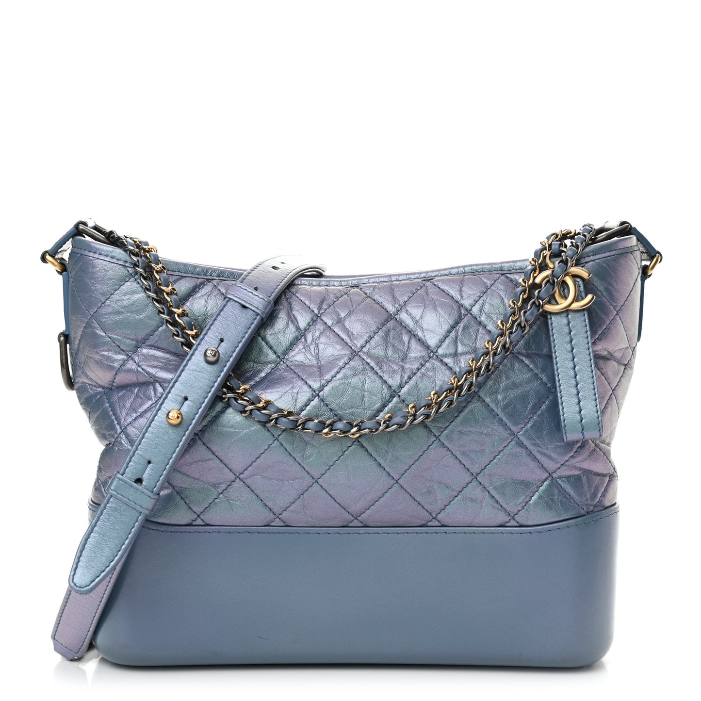 Iridescent Aged Calfskin Quilted Medium Gabrielle Hobo Blue