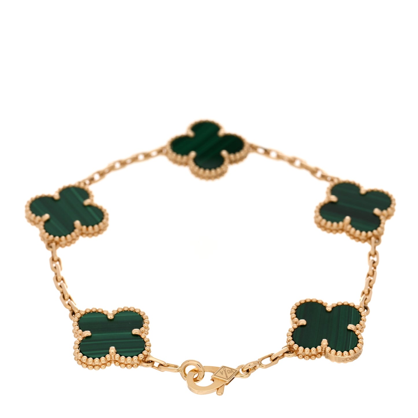 18K Yellow Gold Malachite 5 Motifs Vintage Alhambra Bracelet