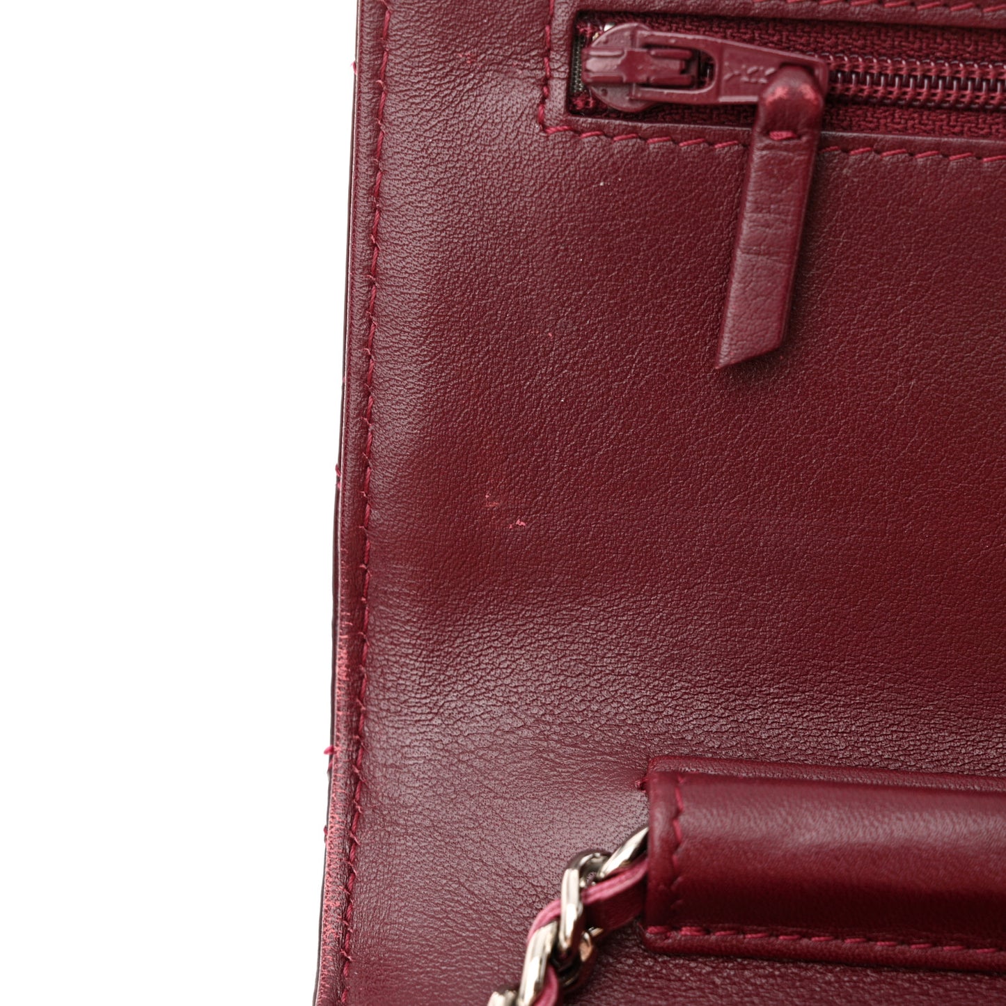 Patent Quilted Brilliant Wallet On Chain WOC Dark Burgundy