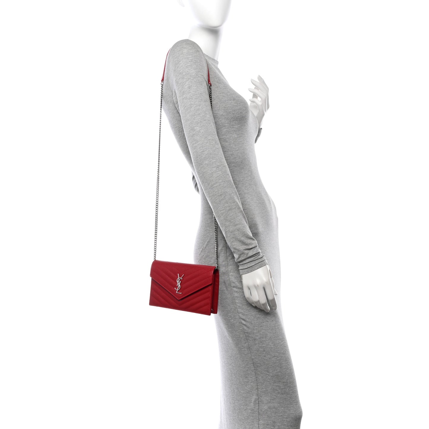 Grain De Poudre Matelasse Chevron Monogram Envelope Chain Wallet Rouge Eros