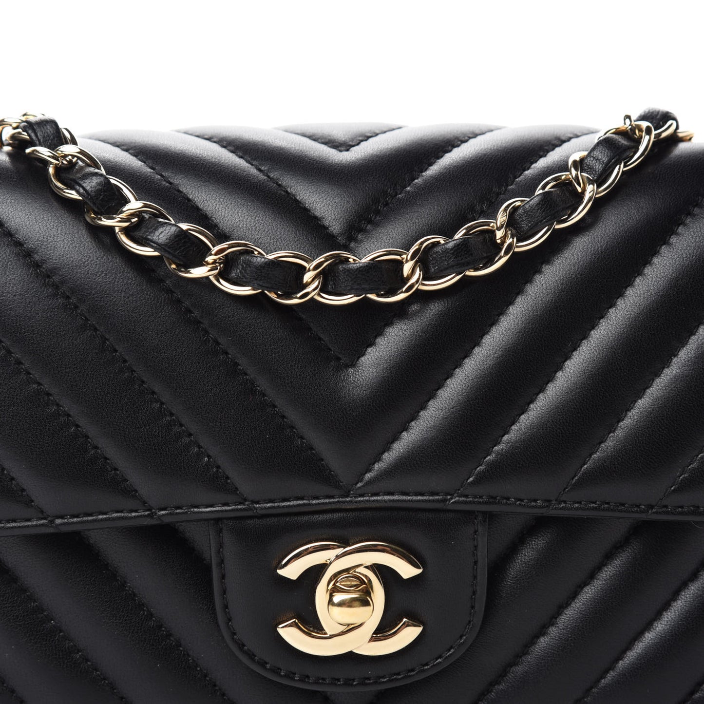 Lambskin Chevron Quilted Mini Rectangular Flap Black