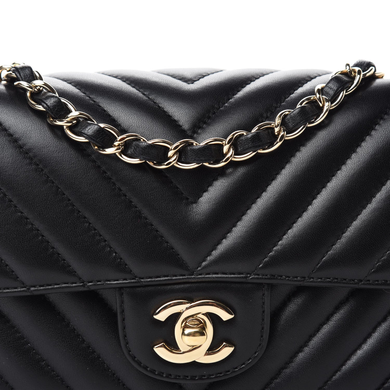 Chanel Lambskin Chevron Quilted Mini Rectangular Flap Black 10 of 11