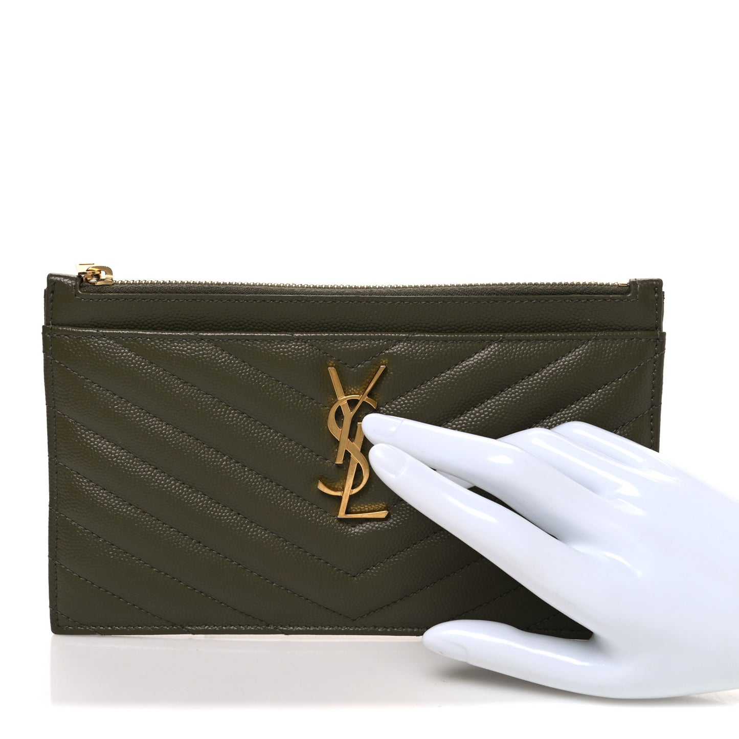 Grain De Poudre Chevron Monogram Bill Pouch Vert Kaki