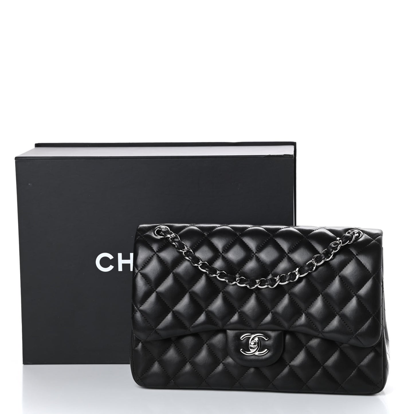 Lambskin Quilted Jumbo Double Flap Black