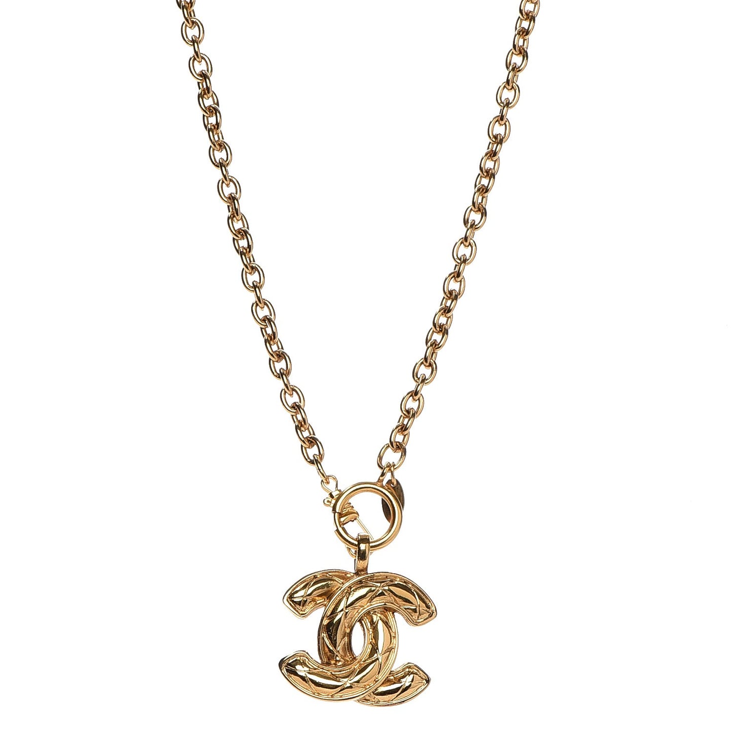 Quilted CC Long Necklace Gold
