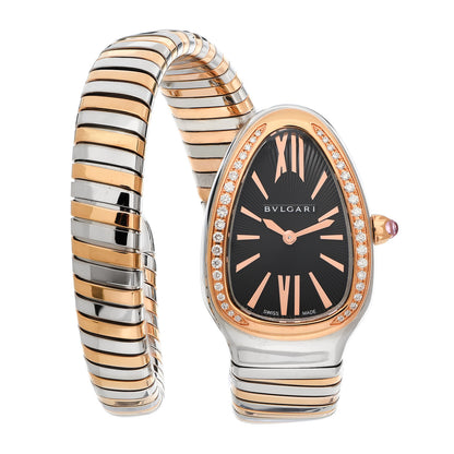 Bulgari Stainless Steel 18K Rose Gold Diamond Bezel 35mm Serpenti Tubogas Quartz Watch Black 1 of 4