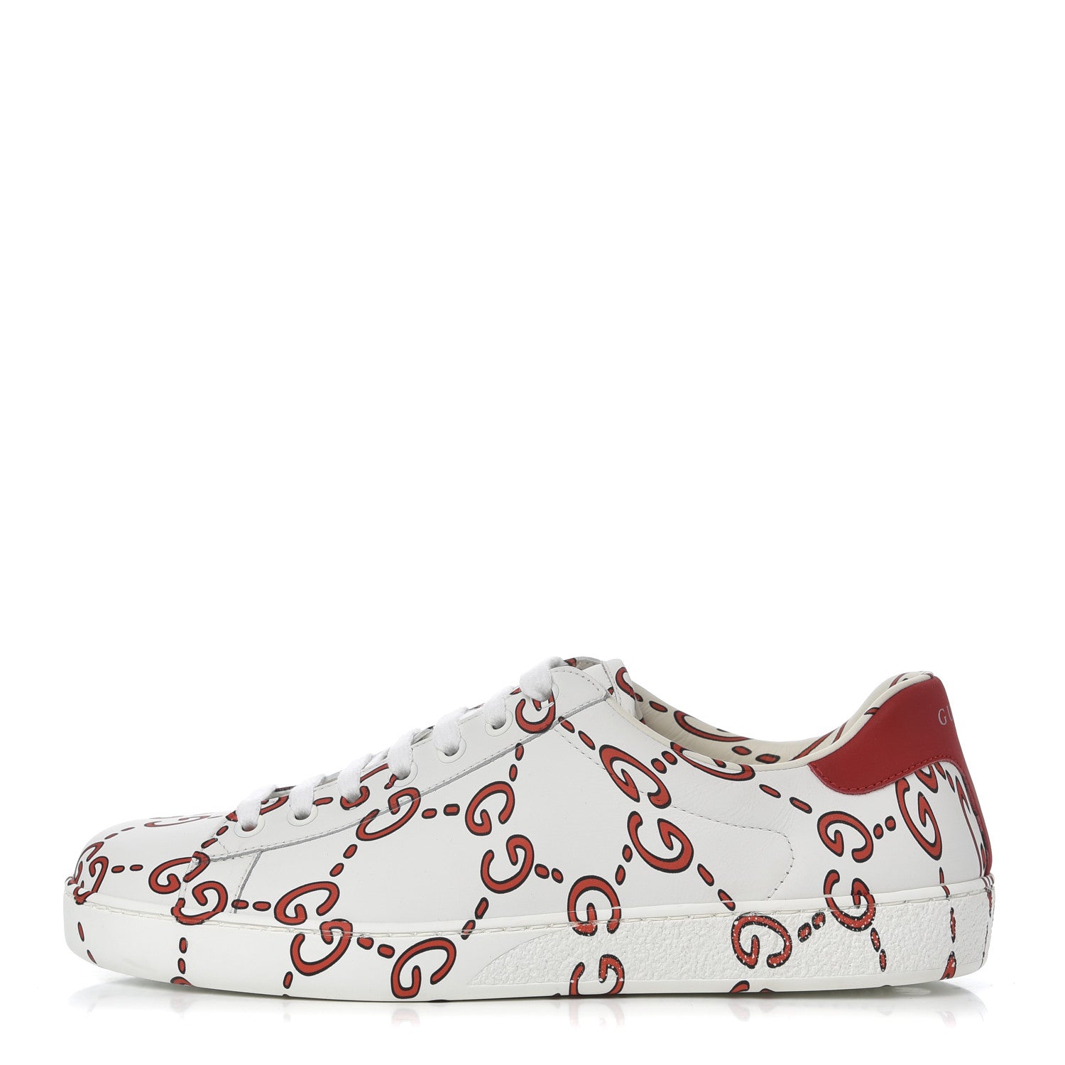 Gucci Calfskin GucciGhost Print Mens Ace Sneakers 7 White Hibiscus Red 1 of 13