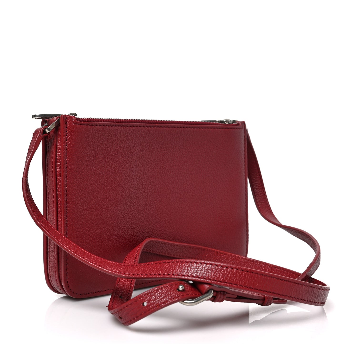 Grainy Goatskin Triple Zip Crossbody Bag Crimson