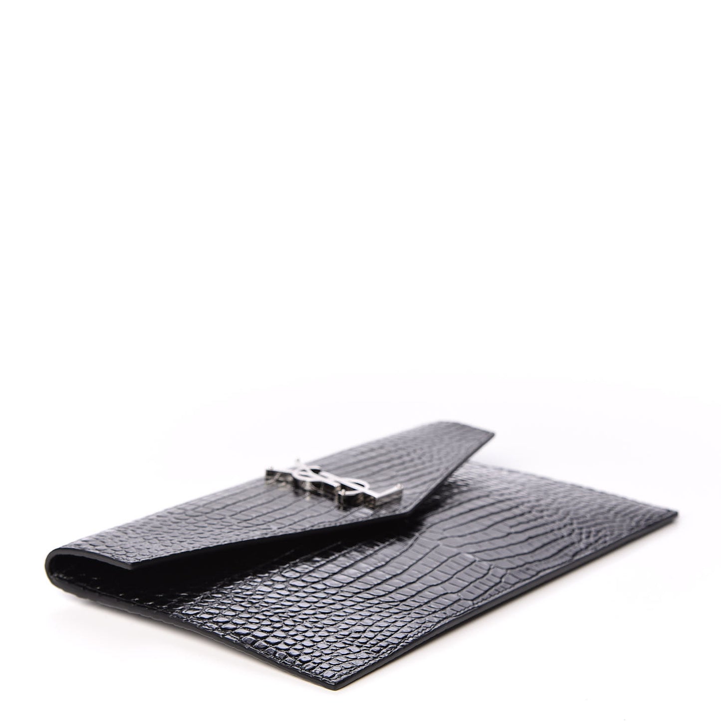 Calfskin Crocodile Embossed Uptown Monogram Clutch Black