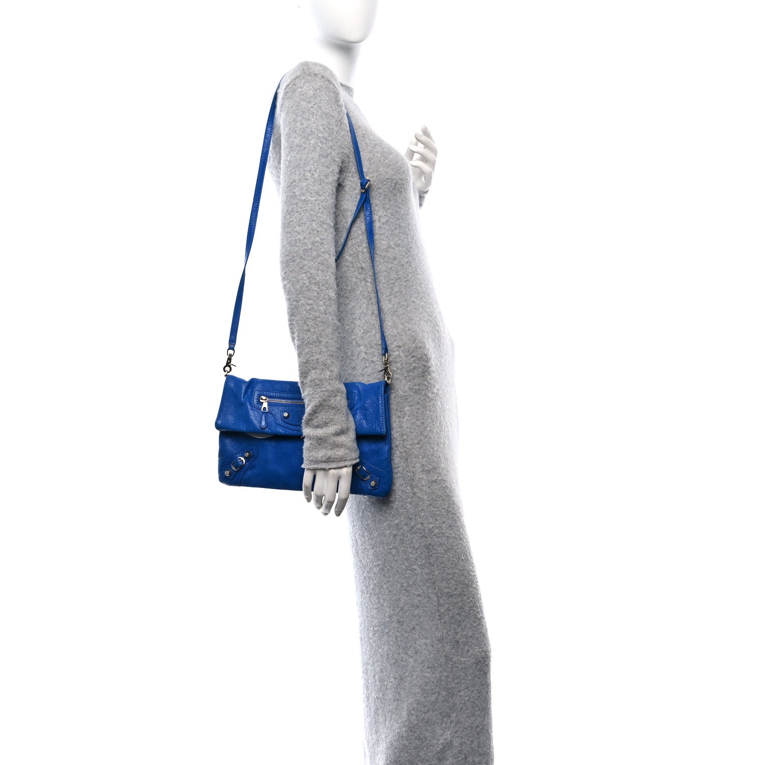 Balenciaga Agneau Giant 12 Silver Envelope Strap Clutch Bleu Lazuli 2 of 16