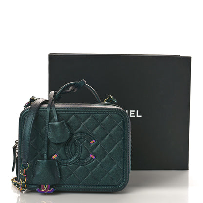 Chanel Iridescent Caviar Quilted Medium CC Filigree Vanity Case Dark Turquoise 13 of 13