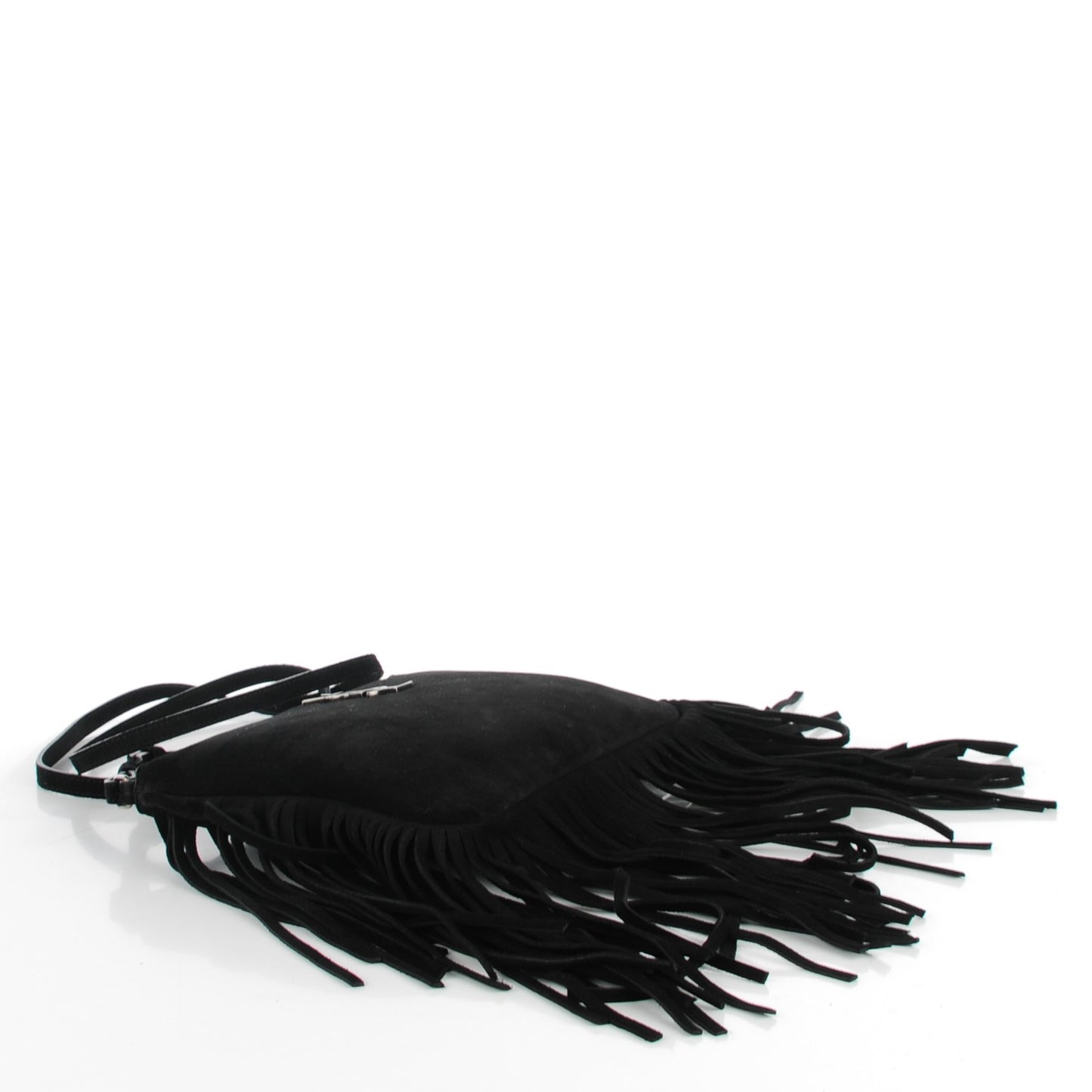 Suede Calfskin Small Fringe Crossbody Bag Black