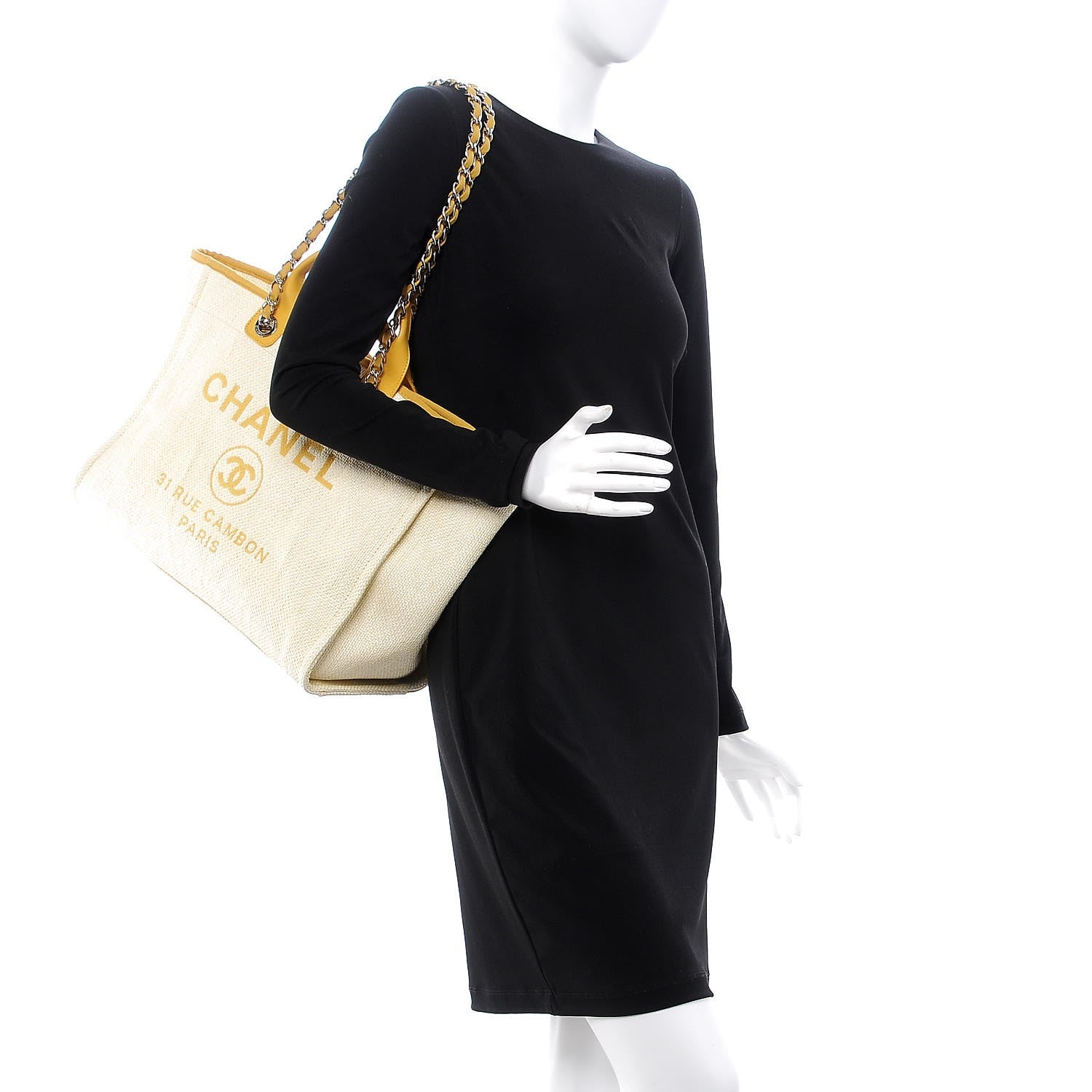 Chanel Woven Straw Raffia Large Deauville Tote Yellow 2 of 10