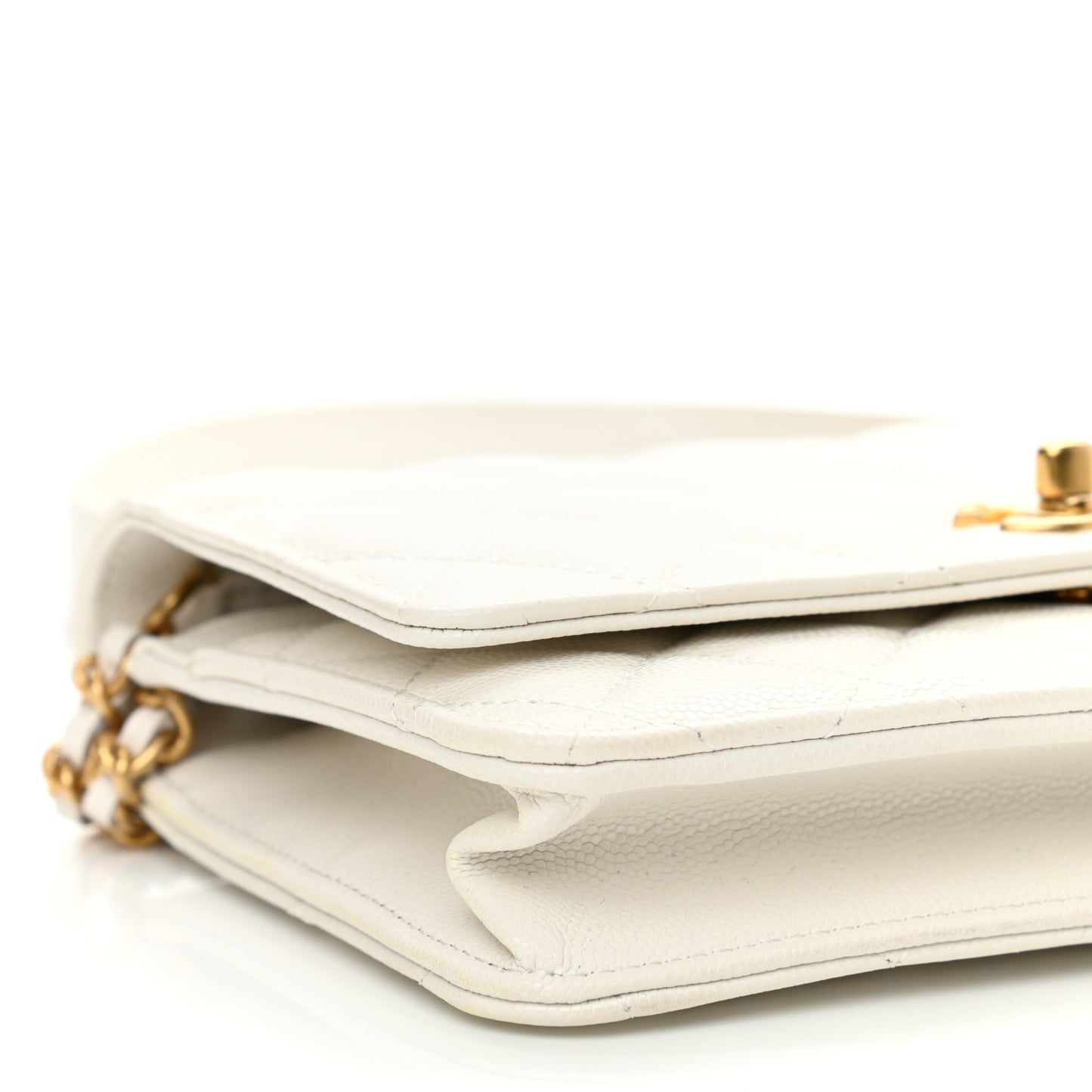 Caviar Quilted Twist Your Buttons Wallet On Chain WOC White