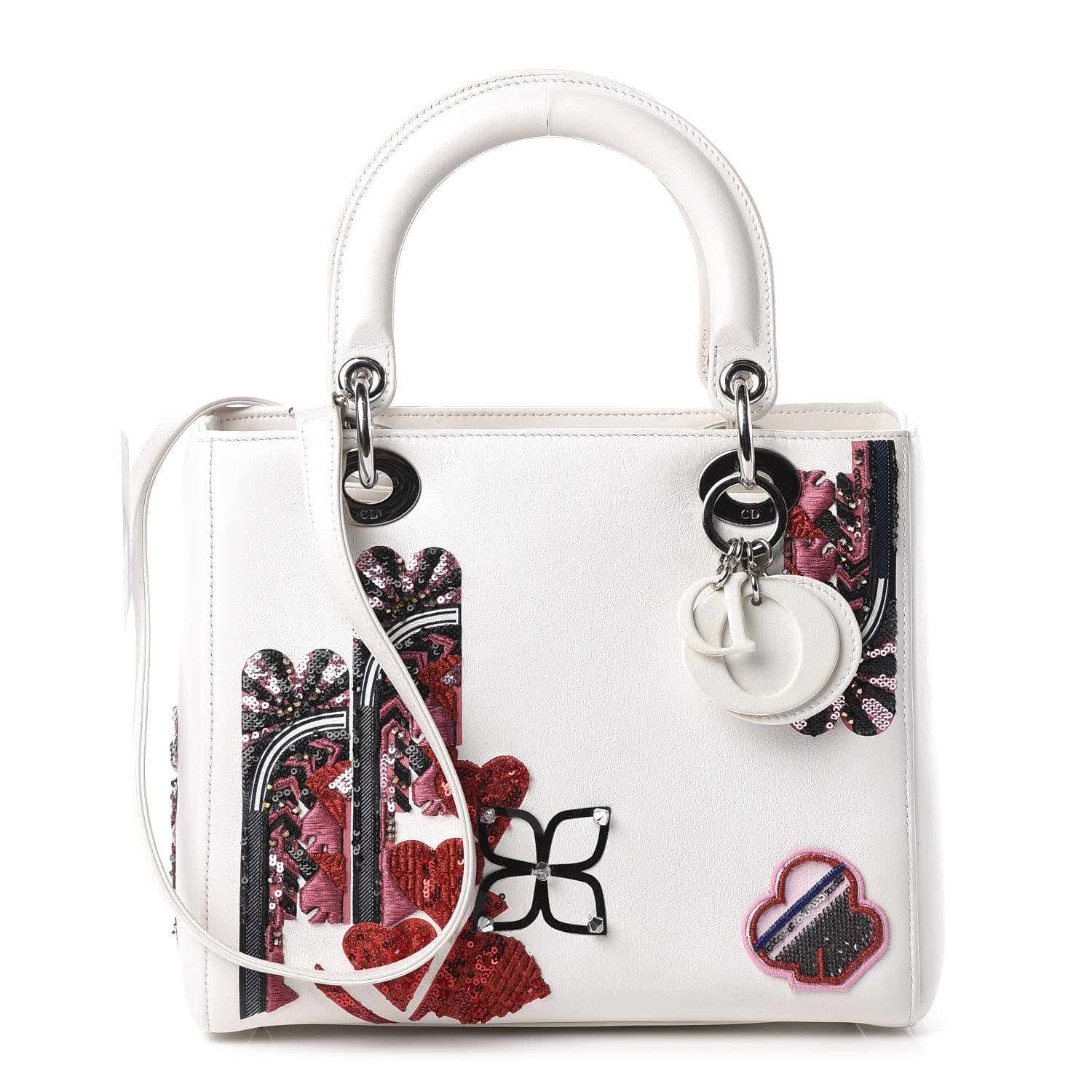 Christian Dior Smooth Calfskin Embroidered Medium Lady Dior White Multicolor 1 of 11