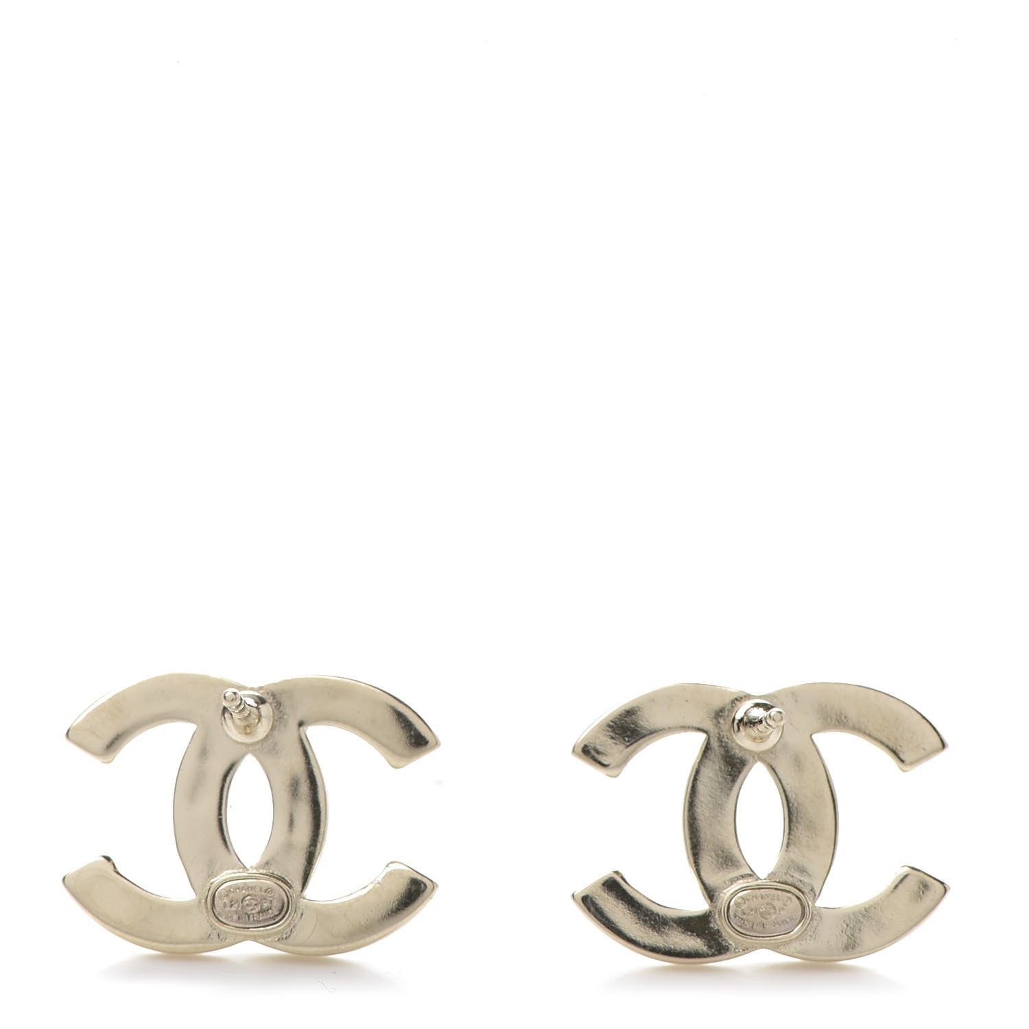 Chanel Crystal Metal CC Paris Button Stud Earrings Gold 3 of 5