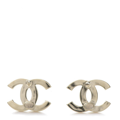 Chanel Crystal Metal CC Paris Button Stud Earrings Gold 3 of 5