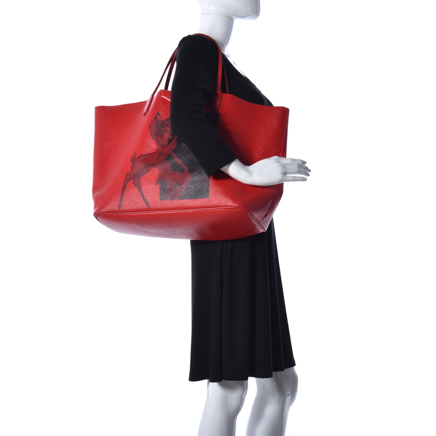 Textured Coated Canvas Bambi Print Large Antigona Tote Red