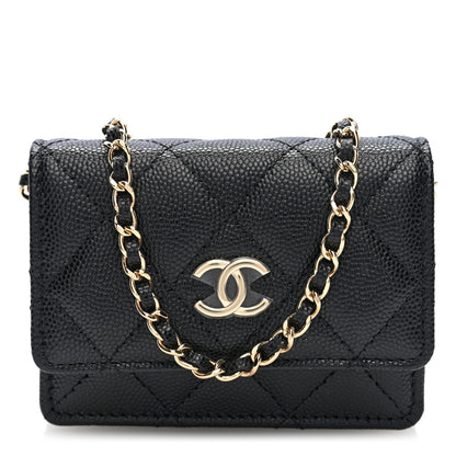 Chanel Caviar Quilted CC Stars Card Holder On Chain Black 1 of 10
