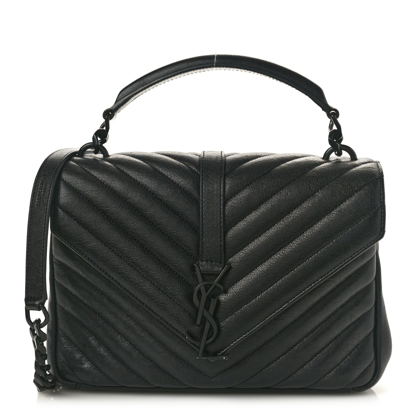 Sheepskin Matelasse Chevron Monogram Monochrome Medium College Bag Black