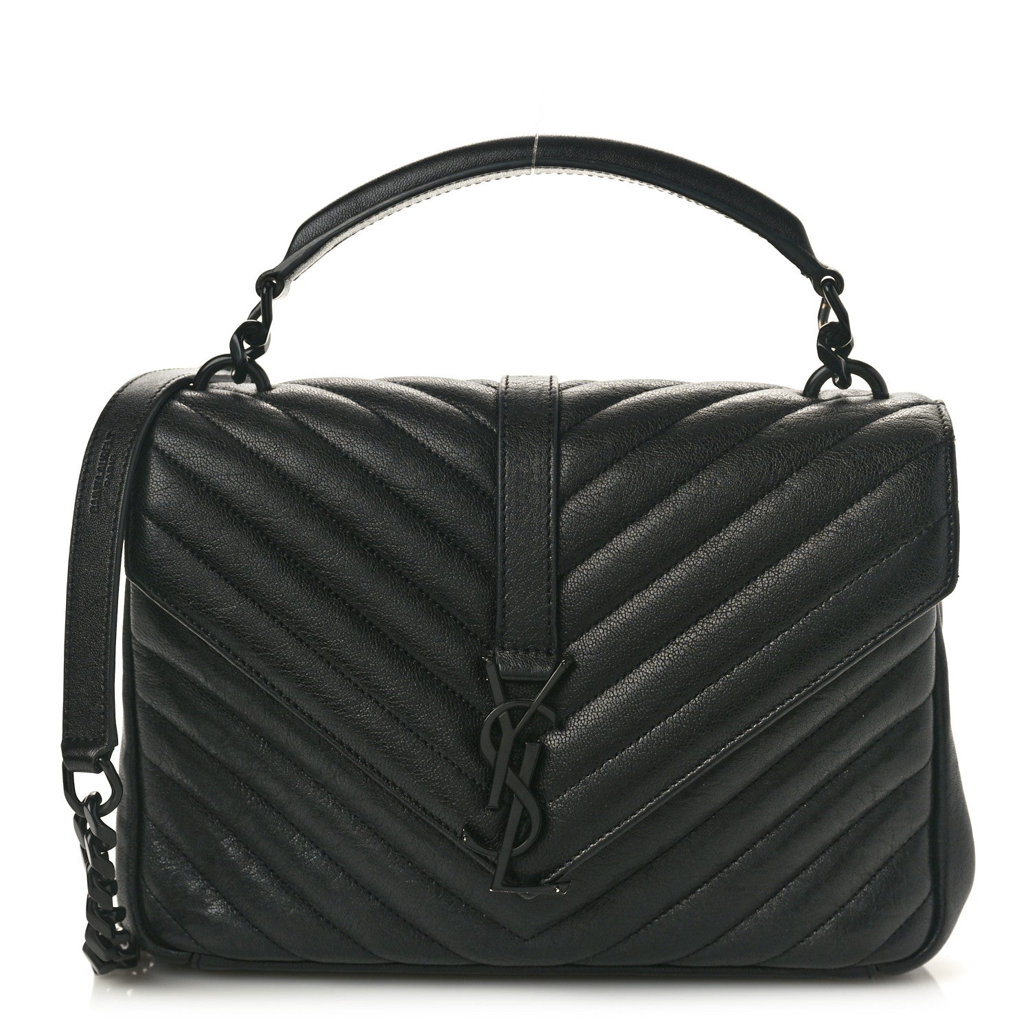 Saint Laurent Sheepskin Matelasse Chevron Monogram Monochrome Medium College Bag Black 1 of 12