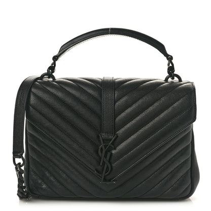 Saint Laurent Sheepskin Matelasse Chevron Monogram Monochrome Medium College Bag Black 1 of 12