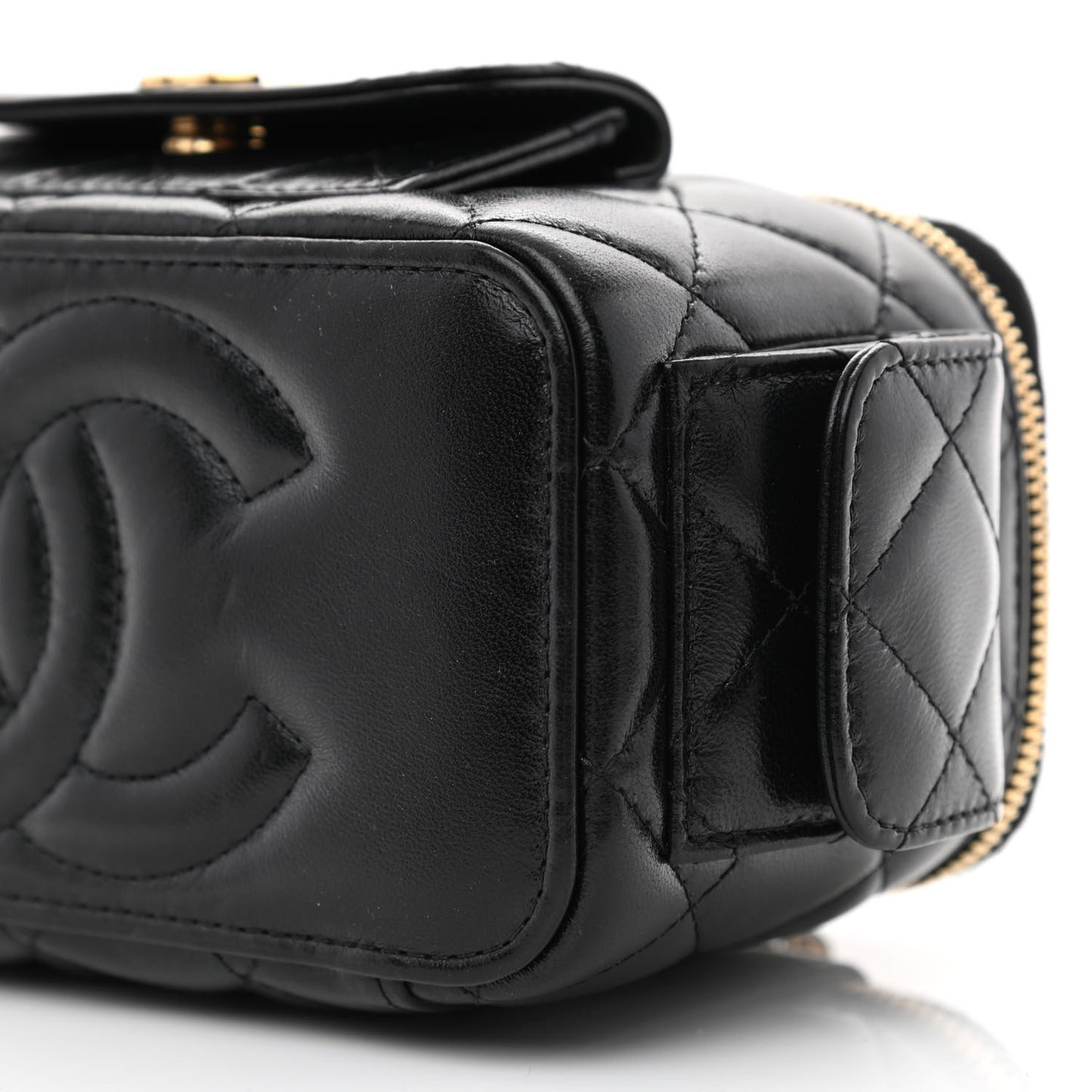 Lambskin Quilted Polly Pocket East West Top Vanity With Chain Black