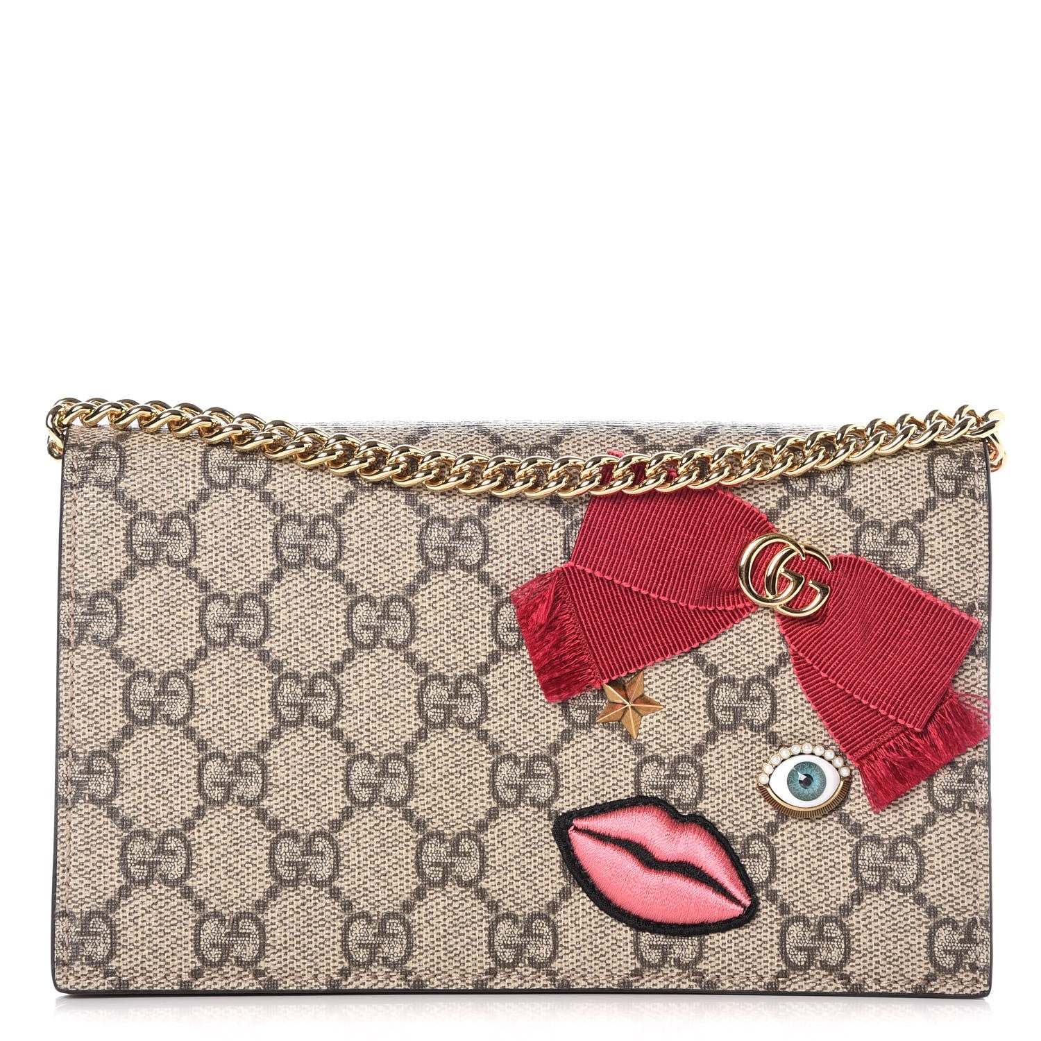 Gucci GG Supreme Monogram Face Embroidered Chain Wallet Pink 1 of 9